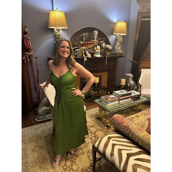 SANDRO Green Satin V-Neck Slip Style Ruched Hourglass Zola Dress Size US 8 - Picture 12 of 13